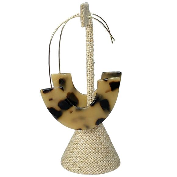 Leopard Tortoise Shell Print Half Hoop Earrings With Gold Tone Metal - Picture 7 of 7